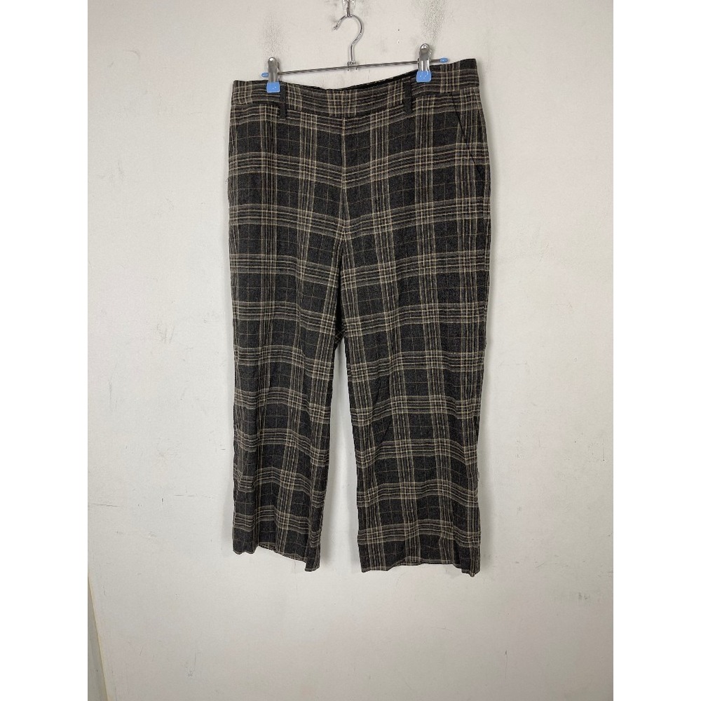 Banana Republic Womens Pants 12 Gray Plaid Academia Wool Blend Wide Leg School